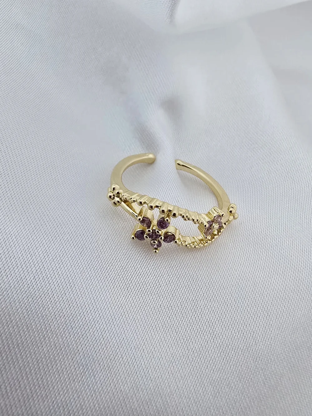 Sakura Flower, Shiny‎ Zircon Crystal Open Ring -Y2K Jewelry